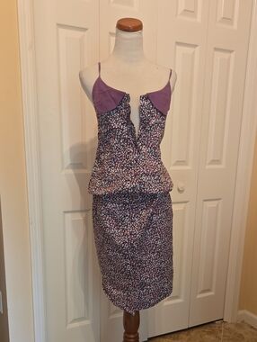 NWOT KNITTED DOVE Purple Floral Peplum Dress with Contrast Yoke SZ S READ